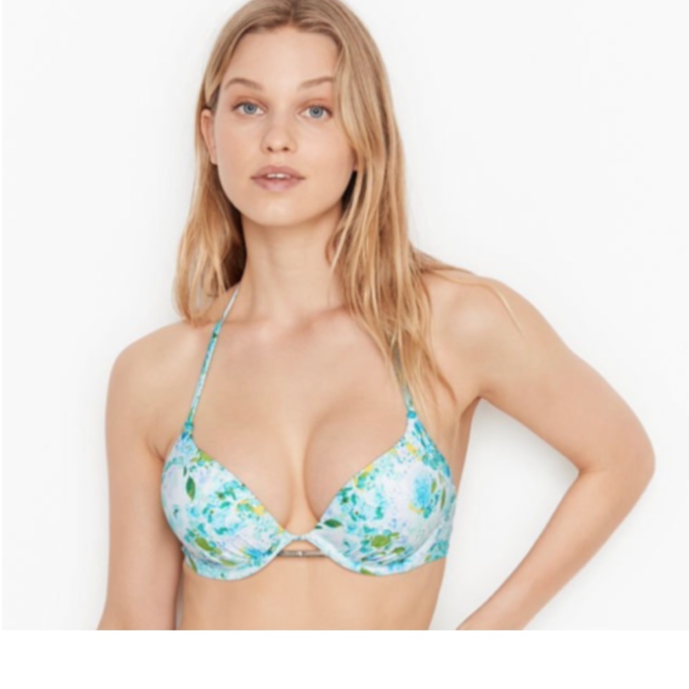 👙 Victoria's Secret Bali Bombshell Add-2-Cups Push-Up Swim Bikini Top Blue